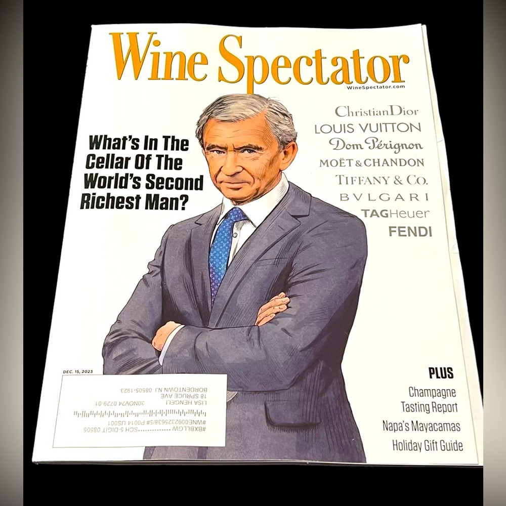 WINE SPECTATOR MAGAZINE - DECEMBER 2023 - BERNARD ARNAULT - CHAMPAGNE - GIVING